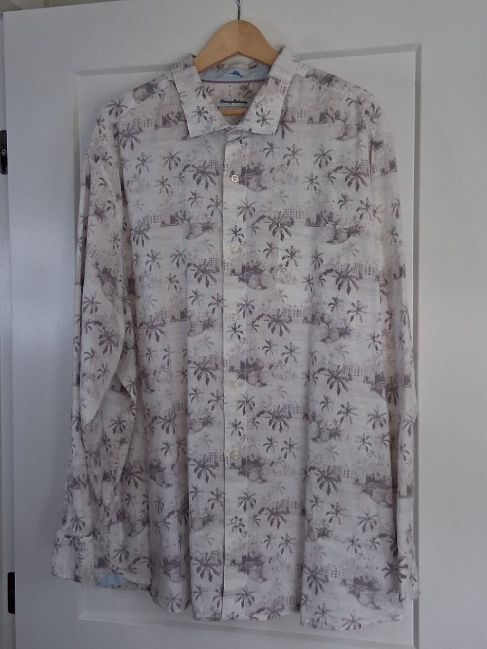 Tommy Bahama Linen Blend Shirt 3XL Long Sleeve Palm Tree Earthy Neutral Taupe